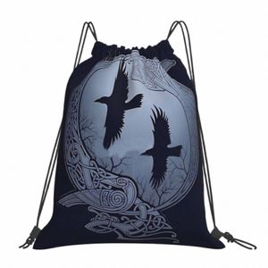 odins Ravens V-Viking Age Cool Drawstring Bags Travel Pouch 3D Print Backpack Boy Girls School Shoe Bag V0YW#