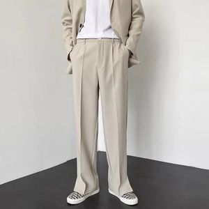 Männer Straight Casual Hosen 2023 Sommer koreanischer Stil Baggy Persönlichkeit Schlitz Wide Leg Blazer Hosen Männliche Streetwear 240415