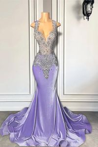 Новые платья для выпускного вечера Laveder Beadings Sexy Sexy Sheer Jewel Neck Mermaid Evening Howns для черных девушек 2024 График