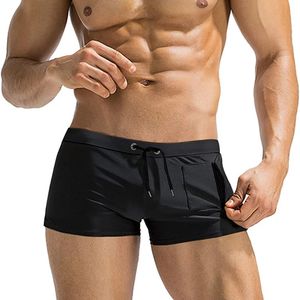 Mens Swim Trunk Badkläder med blixtlås Baddräkt Simning Boxer Kort fyrkantig benmaskfoderbräda Shorts Baddräkter 240410