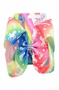 8 -дюймовая шпилька Jojo Bowknot Child Rainbow Unicorn Barrette с бриллиантовыми мультипликационными волосами Bow