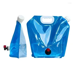 Vattenflaskor 10L camping plast mjuk halv blå förvaringspåsar utomhus fällbara väskan vred ventil kran stor kapacitet dryck