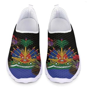 Sapatos casuais enfermagem para mulheres fofas haiti bandeira de mocassins de mancha de mulher deslize em apartamentos tênis de malha de verão damas esportivas