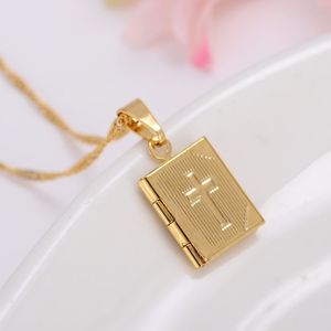 Bible 18k Yellow Gold GF Box Open Pendant Necklace Chains Crosses Jewelry Christianity Catholicism Crucifix Religious3275