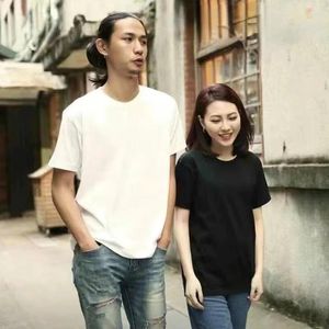 Frauen T-Shirts Männer Frauen schwarz weißes T-Shirt 200g Baumwolle kurzärmelig oberste koreanische dicke halbe Ärmel Unisex Hemd