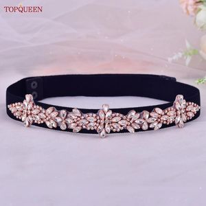 Pasy Topqueen czarny elastyczny pasek codzienna sukienka dekoracja talii Rose Gold Rhinestone Pasek S429-D S429-D