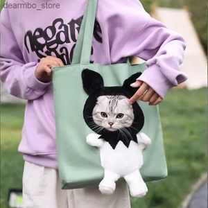 キャットキャリアクレートハウス面白いデシンペットキャリアba露出したポータブルキャットキャンバスba outoin travel pets handba with安全ボタンl49