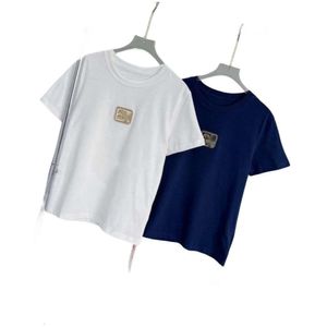 Miumiues t-shirt designer lyx mode toppkvalitet kvinnor t-shirt brev broderi ny rund halsguld tråd kortärmad trend mångsidig