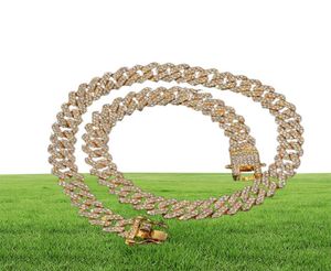 12 mm Miami Cuban Link Chain Naszyjnik Bracelet zestawów do męskiego Bling Hip Hop Iced Out Diamond Gold Srebrny Raper Siełki Kobiety Luksusowe 8178644