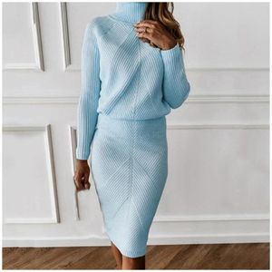 Abiti casual In for Women 2024 Autumn Inverno Turtleneck Knitting Solid Color Pullover Pullover Set Short Skirt Vintage Elegant Knit Dress