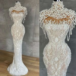 Gorgeous Pearls Prom Dresses Cap Sleeves Beading Crystal Celebrity Dress Illusion Lace Evening Party Gowns Robe De Soiree