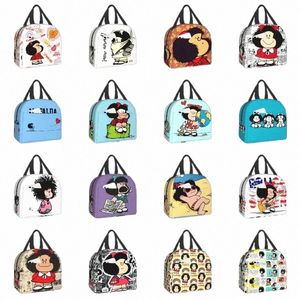 Mafalda Quino Comics Thermal Isolated Lunch Bag Cesuable Lunch Box For Women Kids Outdoor Cam Travel Food Storage Bags D5GE#