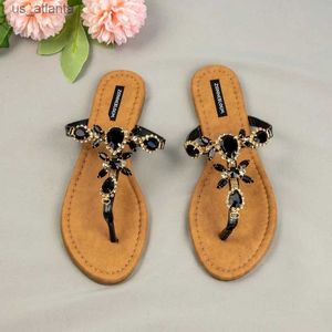 Terlik 2024 Yeni Kadınlar Flip-Flops Kadın Bling Çiçek Rhinestones için Yaz Partisi Ayakkabıları Büyük Boyutlu Düz Topuklar Dışında Bayanlar H240416 X0YT