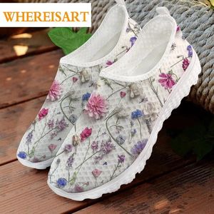 Casual Shoes Whereisart Real Dry Flower Print Women Slip On Sneakers Summer Outside Ladies Flats Brand Design Kvinnliga skor