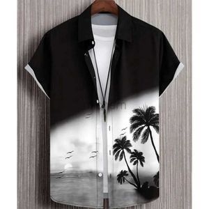 Mäns avslappnade skjortor Hawaiian herrskjorta 3D-gradient trycker lös överdimensionerad och blusar högkvalitativa klädstrandfest tröjor 240416