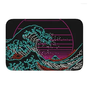 Tappeti tappetini per pavimento della porta d'ingresso al neon ondata al neon ottimo da kanagawa retrowave vintage 80 cucina da bagno da bagno da bagno tappeto tappeto tappeto tappeto