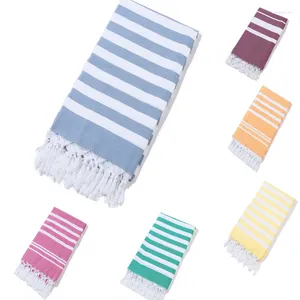 Toalha 100x180cm Banho de algodão listrado em estilo turco com borla Sauna Hammam Yoga Gym Fouta Peshtemal Blanket Home Decor