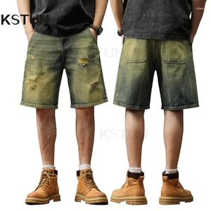 Erkekler Kot 2024 Yaz Denim Şort Erkekler Gevşek Fit Bol Diz Uzunluk Pantolon Hip Hop Yırtılmış Kısa Geniş Bacak Vintage
