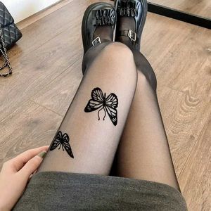 Meias sexy jk lolita garotas meias -calcinha tatuagem de borboleta y2k garotas coxa meias altas meias de meia -calça de lingerie sexy femininas calças meia -calça 240416