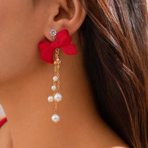 Brincos de Moda coreana de moda coreana arco de arco de arco de arco longo de borla longa para mulheres casadas no piercing de piercing imitação de pérolas jóias de brinco