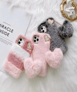 Härlig söt älskling Furry Fur Phone Case Fall för iPhone 14 13 12 11 Pro Max Mini XR XS 7 8 Back Protecitve Cover Pink Grey PU7287957