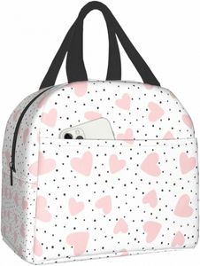 Сумка для обеда для женщин Pink Heart Dot Temple Lunch Box Musterable Изолированная сумка для ланча Ladies Box для Cam Office School E95O#