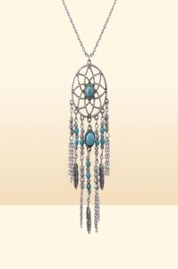Vintage dream catcher necklace tassel feather turquoise bohemian style long sweater chain charm jewelry Xmas gifts 12pcs21026644064