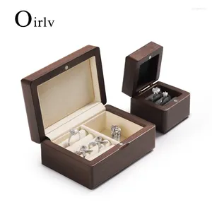 Jewelry Pouches Oirlv Wooden Wedding Ring Box Rings Earring Organizer Solid Wood Small Storage Case Couple Boxes