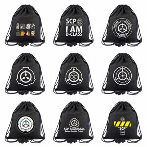 Hot Game SCP Foundati DrawString Bag Black Canvas Ryggsäck Carto Fi Portable Storage Påsar Gift 19BP#