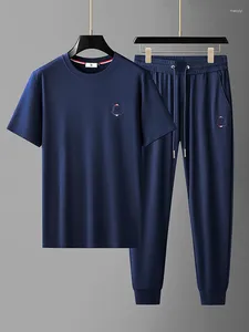 メンズトラックスーツjsbd-nzハイエンドサマーアイスシルクシルクアンチリンクルTシャツツーピースファッション刺繍短袖スポーツスーツ