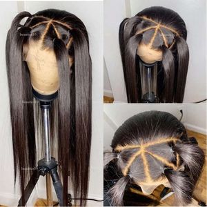 ブラジルのストレートフルフルフロントヒューマンヘアプリック360 HD透明レース前面ウィッグ天然黒/茶色/赤/白い合成ウィッグアル