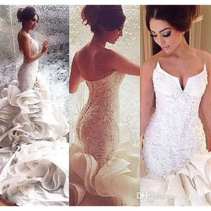 Vendita calda Sexy Arabic Mermaid Wedding Weddings Wedding Appliques in pizzo Plus Size Ruffles Chapel Capel Train Formale Abiti da sposa