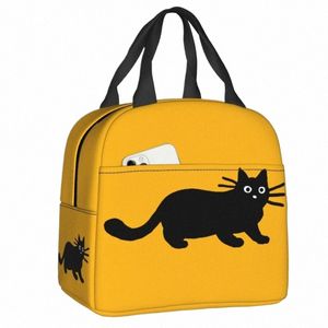 Carto Black Cat Lunch Bag Women wielokrotnego użytku chłodnica termiczna izolowana pudełko na lunch dla szkoły wieloramienne bento pudełko 73of#