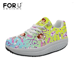 Casual Shoes Forudesigns Colorful Women's Sneakers Platform Toning Wedge Zapatillas Söta tryck för att sjuksköterska för kvinnor