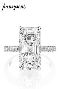 Pansysen Real 925 Sterling SilverEmerald Cut Created Moissanite Diamond Wedding Rings for Luxury Proposal Engagement Ring C6075798