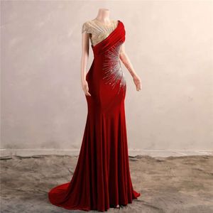 Arrival Red Formal Evening Dresses Sheer Cap Sleeve Beadings Sequins Long Party Prom Gowns For New Years Dress