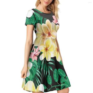 Party Dresses Hycool Fashion Trend Long Dress for Women Hawaiian Plumeria With Polynesian Printing Female Short Hides Robe Mujer 2024