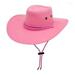 Basker rosa cowgirl hattar mocka western cowboy hatt kvinnor män brittiska retro fedora topp mössa utomhus brett solskydd