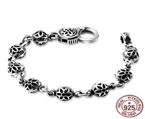 100% S925 Bracelete de prata esterlina Alidade de moda retro Versátil jóias simples estilo punk flor flores para send3924534