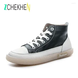 Lässige Schuhe Sneakers Frauen runden Zehen Schnürung High Top Ladies Retro Flat Luxury Designer