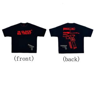 Y2k camiseta mens harajuku hip hop glock Nós confiamos na impressão gráfica redonda de pescoço de algodão grande camiseta gótica de manga curta 240416