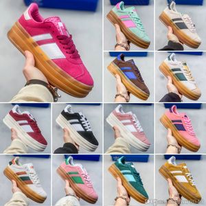 Djärv plattformsdesigner casual skor Wales Bonner Cream Collegiate Green Pink Gum White Black Women Sports Trainers Top Quality Fashion Suede Leather Woman Sneakers