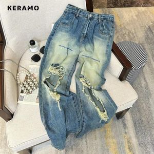Frauen Jeans 2024 Herbst Harajuku High Taille Vintage Y2k Loose Hosen Streetwear Streetwear Weitbein Baggy Ripped Jeanshose