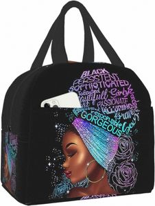 Czarna królowa African American Girl Torba na lunch torba na posiłek wielokrotnego użytku izolowany przenośny afro czarna dziewczyna torebki o 78e##