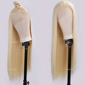 #613 Front 13X4 Heat Resistant Fiber Long Straight Hair Wig Glueless Blonde Synthetic Lace Wigs Cosplay s