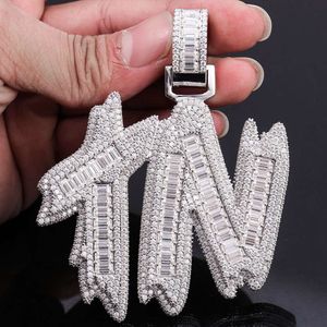 Moissanite passt Diamond Tester Charme Halskette aus dem Sier -Buchstaben Namen Anhänger Hip Hop Schmuck