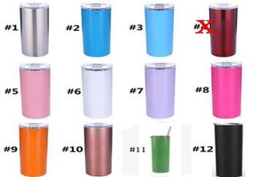 20oz Edelstahl Skinny Tumbler mit Deckel und Stroh -Doppelwand Vakuum isoliert gerade Becher Mattes Schwarz Koralle Minze Blau M2807914