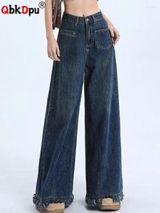 Jeans femminile streetwear spalmetto spantini di jeans streetwear gamba larghi pantaloni di denim larghi