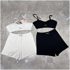 Bras sätter lyxiga kvinnor bh shorts underkläder set bokstäver y push up sporty lingere boxers simma summper pool party strand badkläder vit b otrca