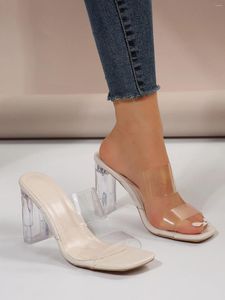 Vestido sapatos 2024 sandálias de salto alto transparente verão de verão grosso super imortal de cristal externo desgaste s